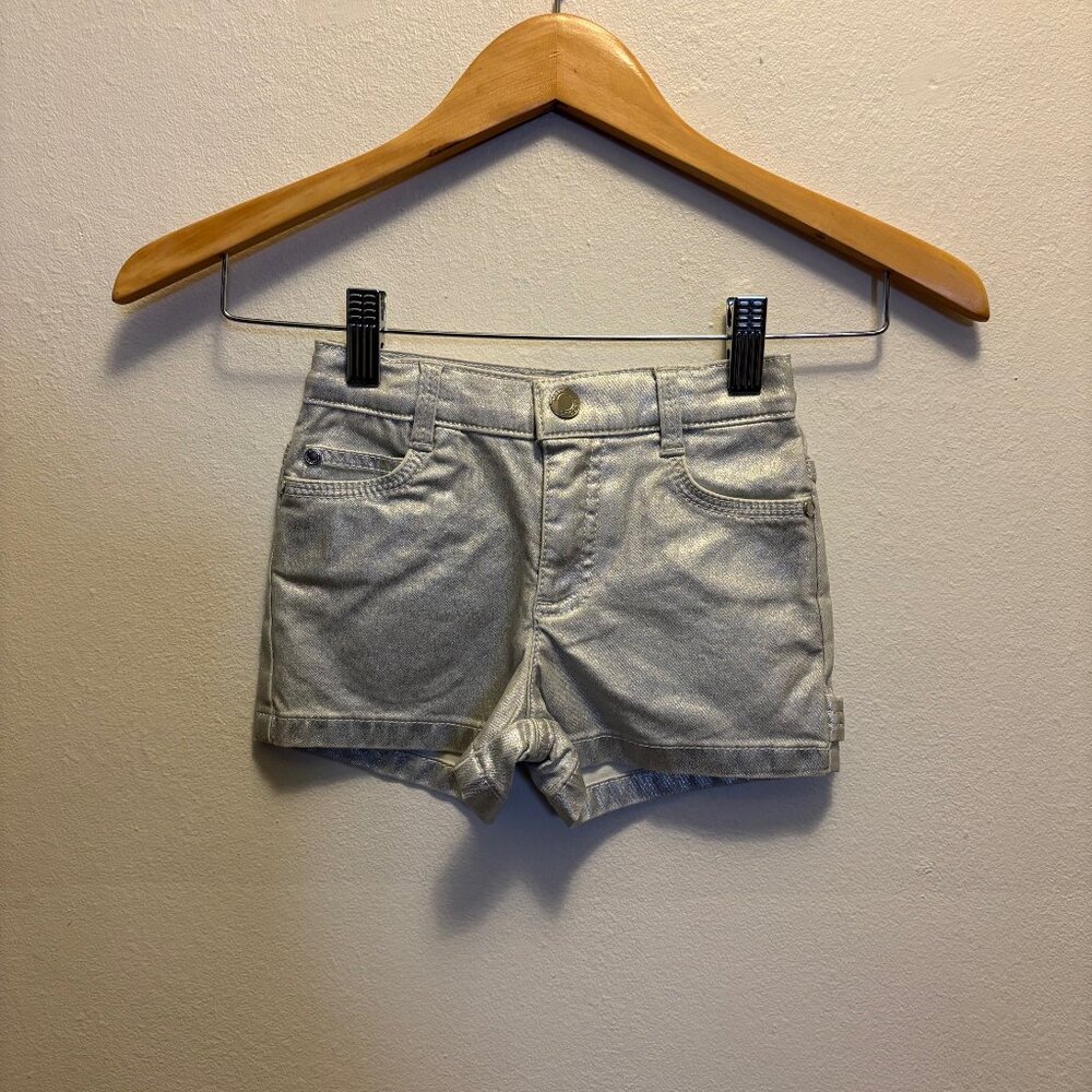 NWT Marc Jacobs Girls Silver Logo 5 pocket jeans shorts